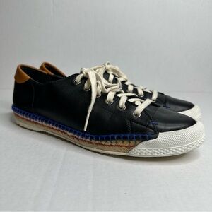 Flamingos Women’s Black Leather Lace Up Espadrile Shoes Size 41